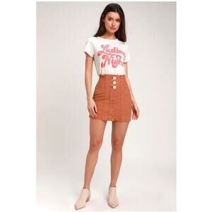 Free People Every Minute Every Hour Button Front Mini Skirt Burnt Orange Size S